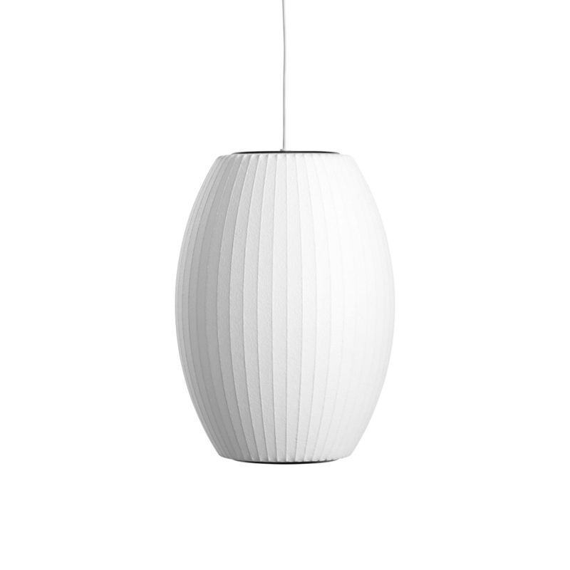 Lighting - Pendant Lighting - Bubble Cigar Pendant plastic material textile white / Small- Vertical patterns - Hay - H 35 cm / Off white -  Toile polymère, Steel