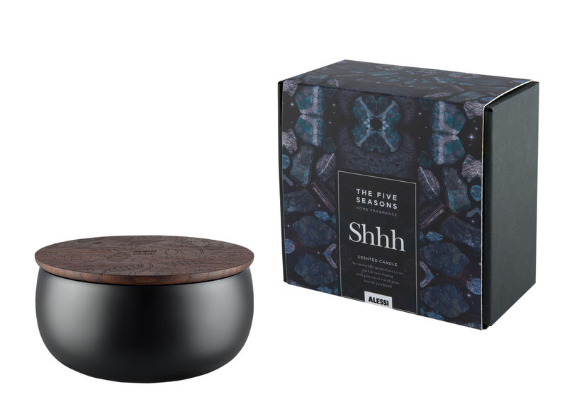 Decoration - Candles & Candle Holders - The Five Seasons Scented candle ceramic black natural wood / Porcelain - H 7.5 cm - Alessi - 60 cl - Shhh - Beechwood, China, Wax