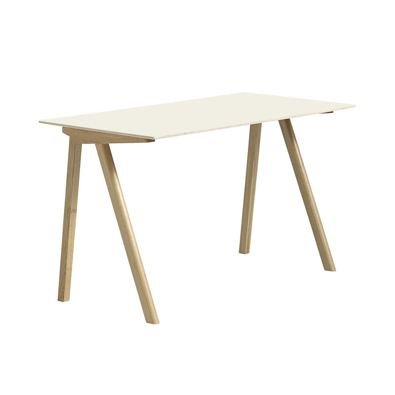 Möbel - Büromöbel - Schreibtisch Copenhague CPH 90 DESK plastikmaterial weiß beige / L 130 cm - Hay - Linoleum: cremeweiß / Fuß aus Eiche natur - massive Eiche