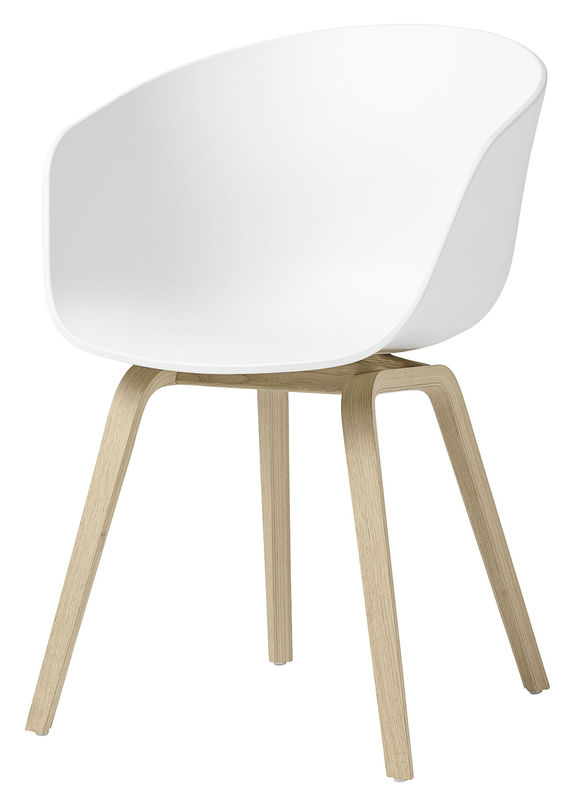 Möbel - Stühle  - Sessel About a chair AAC22 plastikmaterial weiß holz natur / Kunststoff & matt lackierte Eiche - Hay - Weiß / Eiche matt lackiert -  Contreplaqué de chêne verni mat, Polypropylen