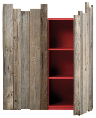 Mobilier - Commodes, buffets & armoires - Rangement Zio Tom / 2 portes - L 110 x H 133 cm - Mogg - Bois / Intérieur rouge - Mélèze