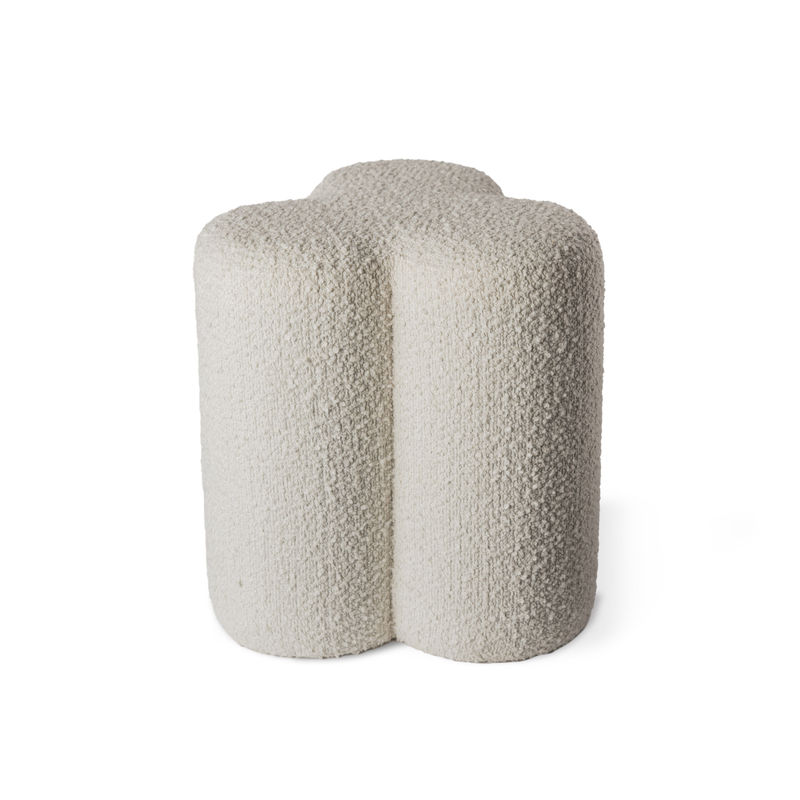 Möbel - Sitzkissen - Sitzkissen Clover textil weiß beige / Bouclette-Stoff - Pols Potten - Naturweiß - Geschlaufter Stoff, Holz, HR-Schaum