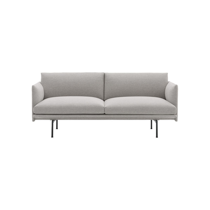 Möbel - Sofas - Sofa Outline textil grau / L 170 cm - Muuto - Grau (Stoff Remix 12) / Beine schwarz -  Plumes, High Density-Schaum, lackiertes Aluminium, Tissu Clay