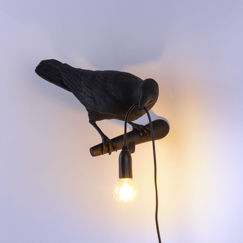 Seletti Bird Looking Right Wall light with plug - Black | Made In Design UK