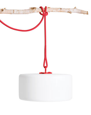 Illuminazione - Lampade da tavolo - Lampada senza fili Thierry Le swinger LED - / Incluso: cavo di sospensione + estremità in legno per piantare di Fatboy - Cavo rosso / Base in legno - Polietilene, Silicone