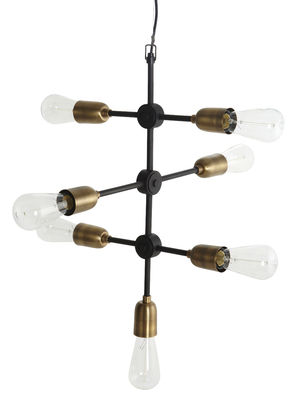 Luminaire - Suspensions - Suspension Molecular / H 58 cm - 7 douilles - House Doctor - Structure noire / Douilles laiton - Fer laqué, Laiton brossé