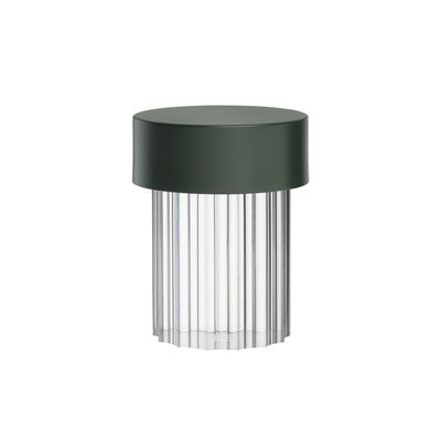 Illuminazione - Lampade da tavolo - Lampada senza fili Last Order - / OUTDOOR - Ø 10 x H 14 cm di Flos - Strié / Vert & transparent - Metallo, Vetro