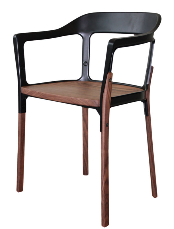 Mobilier - Chaises, fauteuils de salle à manger - Fauteuil Steelwood métal noir bois naturel - Magis - Noir / Noyer - Acier verni, Noyer massif