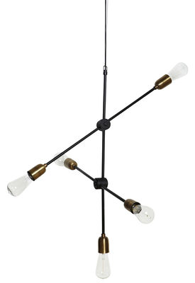 Illuminazione - Lampadari - Sospensione Molecular - / H 78 cm di House Doctor - Struttura nera / Portalampadine in ottone - Acciaio laccato, Ottone spazzolato