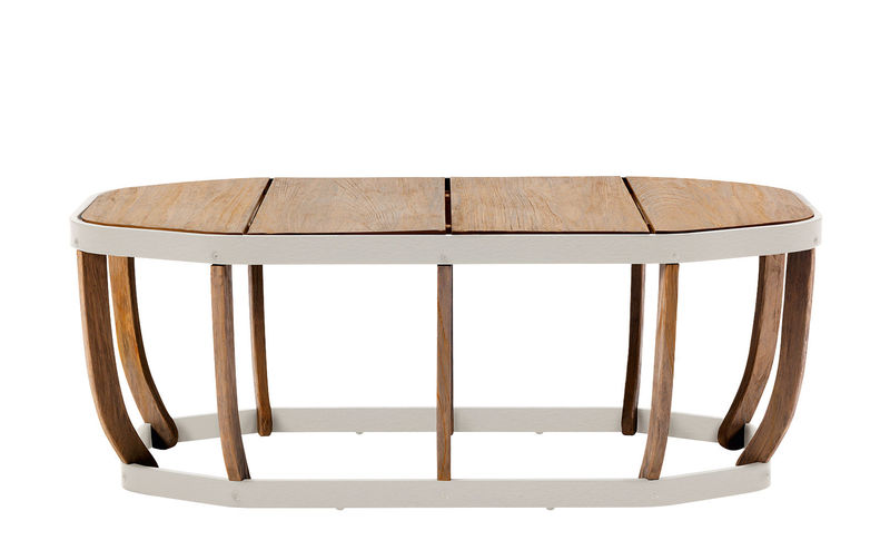 Furniture - Coffee Tables - Swing XL Coffee table natural wood / 110 x 57 cm - Ethimo - White & teak - Lacquered aluminium, Natural teak