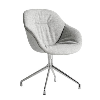 Möbel - Lounge Sessel - About a chair AAC121 Soft Drehsessel / Hohe Rückenlehne - Ganz mit Steppstoff bezogen - Hay - Stoff grau / Fuß verchromt -  Ouate, Gewebe, Polierter Aluminiumguss, Polyurethan-Schaum, Verstärktes Polypropylen