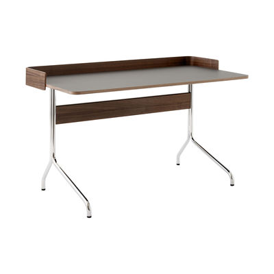 Furniture - Office Furniture - Pavilion AV17 Desk - / Lacquered walnut & Black by &tradition - Lacquered walnut/ Black - Chromed steel, Linoluem, Walnut plywood