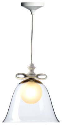 Luminaire - Suspensions - Suspension Bell Medium / Ø 35 x H 27 cm - Moooi - Transparent / Noeud blanc - Céramique, Verre soufflé bouche