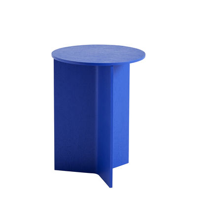 Mobilier - Tables basses - Table d'appoint Slit Wood / Haute - Ø 35 X H 47 cm / Bois - Hay - Bleu - Placage de chêne