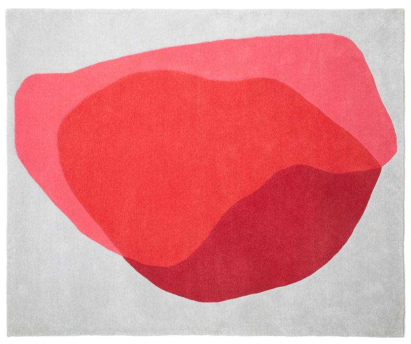 Dekoration - Teppiche - Teppich Jane textil rot / 220 x 180 cm - handgeknüpft - Hartô - Rotes Muster auf hellgrauem Grund - Wolle