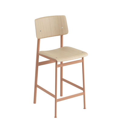 Furniture - Bar Stools - Loft Bar chair - / H 65 cm - Wood & metal by Muuto - Powder pink / Oak - Epoxy lacquered steel, Varnished oak plywood