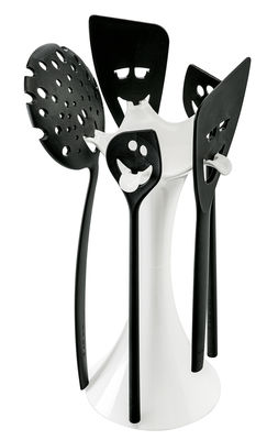 Tavola - Utensili da cucina - Set utensili da cucina Meeting point - / 5 pezzi + supporto di Koziol - Bianco, nero - Plastica riciclata