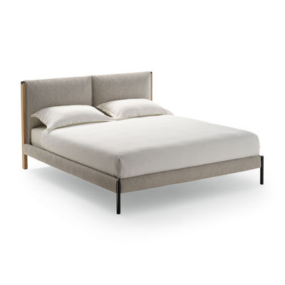 Furniture - Beds - Ricordi Double bed - / For 160 x 200 cm mattress by Zanotta - Beige - English oak, Fabric, Polyurethane foam, Varnished metal