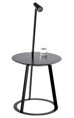 Mobilier - Tables de chevet - Table d'appoint Albino / Lampe LED - Ø 41 cm - Horm - Noir - Acier laqué, Bois laqué, MDF laqué