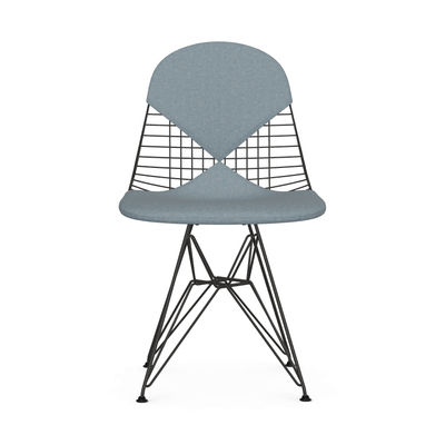 Mobilier - Chaises, fauteuils de salle à manger - Chaise Wire Chair DKR / Rembourrée - By Charles & Ray Eames, 1951 - Vitra - Tissu bleu de mer (Hopsak) / Structure noire - Acier laqué époxy, Mousse polyuréthane, Tissu