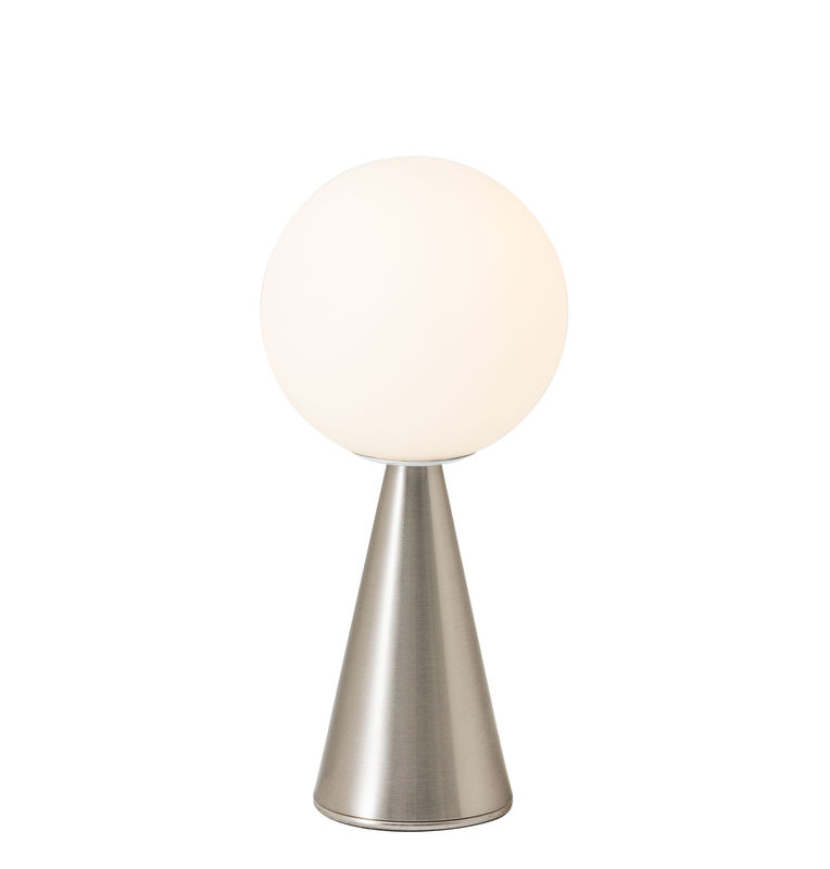 Luminaire - Lampes de table - Lampe de table Bilia Mini verre gris argent métal / H 26 cm - By Gio Ponti (1932) - Fontana Arte - Nickel - Métal, Verre soufflé satiné