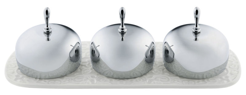 Tavola - Accessori per la cucina - Confiturier Dressed ceramica bianco metallo / 3 scomparti - Alessi - Bianco / Acciaio - Acciaio inossidabile, Porcellana