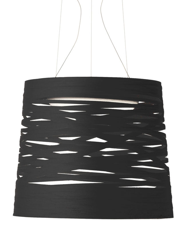 Illuminazione - Lampadari - Sospensione Tress materiale plastico nero LED / Ø 48 x H 41 cm - Foscarini - Nero - Acciaio, Fibra di vetro, Materiale composito laccato, Vetro opalino