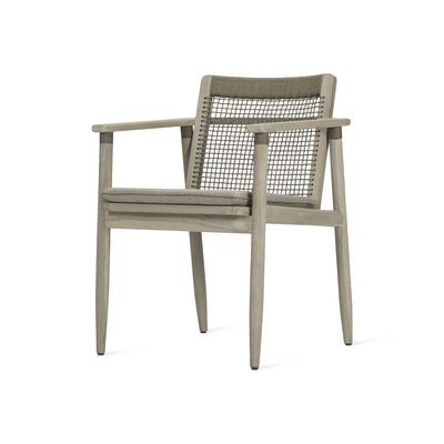 Furniture - Chairs - David Armchair - / Aged teak & cord backrest - Seat cushion by Vincent Sheppard - Beige & aged teak / Greige cord - Aged solid teak, Foam, Outdoor fabric, Polypropylene rope