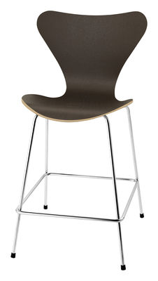Furniture - Bar Stools - Série 7 Bar chair - H 76 cm - Natural wood by Fritz Hansen - Dark oak - Steel, Varnished stained oak plywood