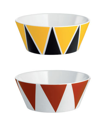 Tableware - Bowls - Circus Small dish - Set of 2 by Alessi - Black & Yellow / Red & White (triangles) - English porcelain