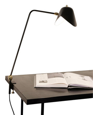 Luminaire - Lampes de table - Lampe d'architecte Agrafée / 2 rotules - Base étau - 1957 - Serge Mouille - Noir - Métal laqué