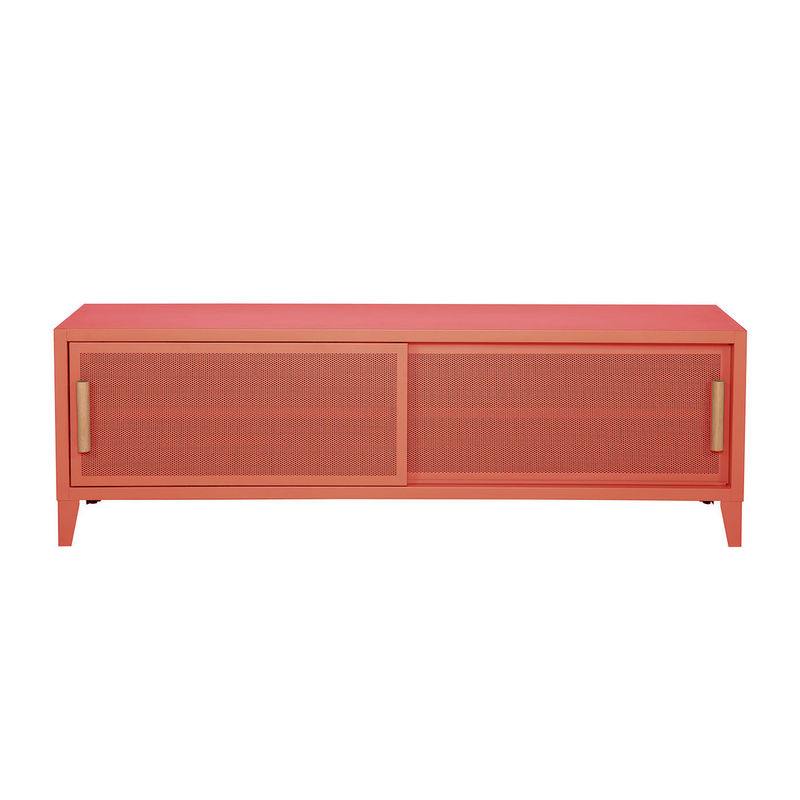 Möbel - Kommoden und Anrichten - TV Möbel B2 Bas Perforé metall orange / 160 x H 51 cm - Griffe aus Eiche - Tolix - Koralle (matt feine Struktur) - Eiche, Stahl