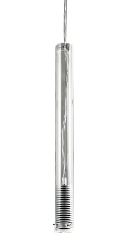 Illuminazione - Lampadari - Sospensione Tubo LED 1x metallo vetro trasparente 1 tubo Led - Fontana Arte - 1 tubo / Vetro chiaro e alluminio - Alluminio anodizzato, Vetro