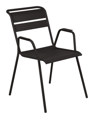 Furniture - Chairs - Monceau Stackable armchair - / Metal by Fermob - Licorice - Painted steel