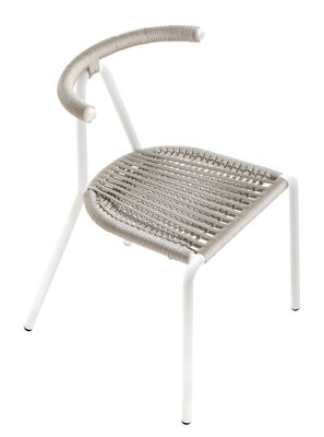 Mobilier - Chaises, fauteuils de salle à manger - Chaise empilable Toro Outdoor / Assise corde tressée - B-LINE - Gris clair / Structure blanche - Acier galvanisé peint, Corde plastique