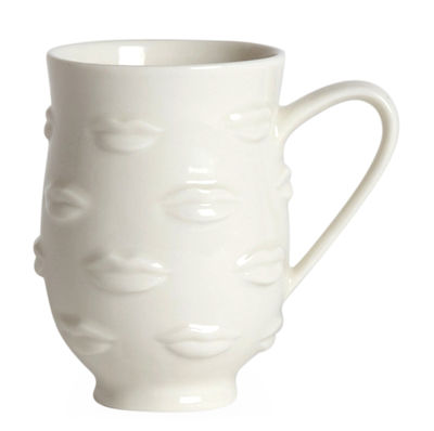 Table et cuisine - Tasses et mugs - Mug Gala / Bouches en relief - Jonathan Adler - Gala / Blanc - Porcelaine émaillée