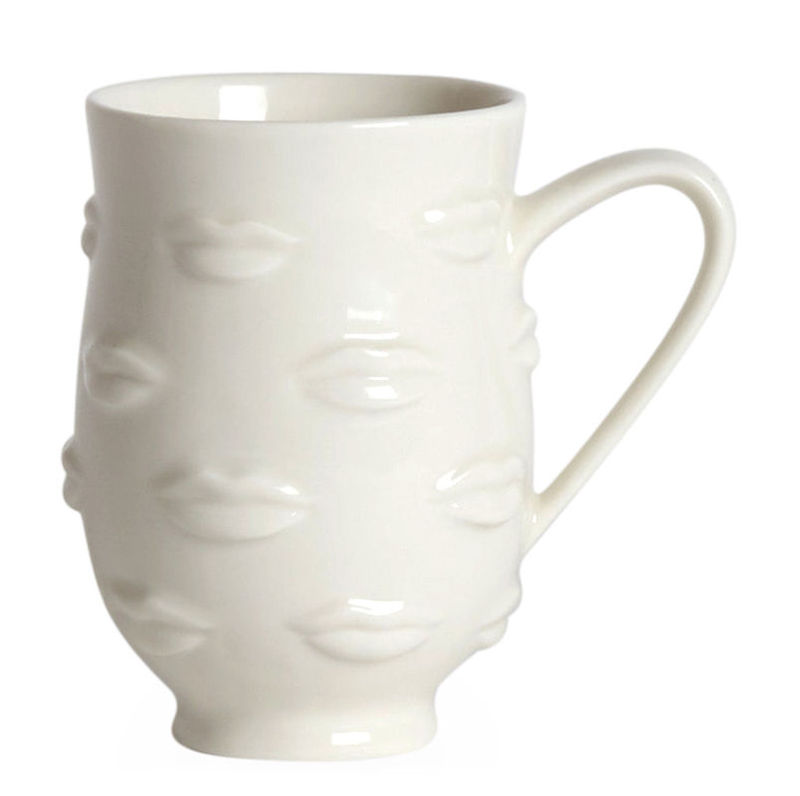 Tableware - Coffee Mugs & Tea Cups - Gala Mug ceramic white / Mouths in relief - Jonathan Adler - Gala / White - Enamelled china