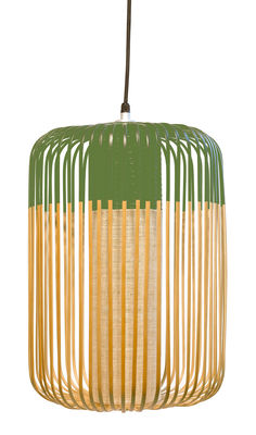 Illuminazione - Lampadari - Sospensione Bamboo Light L - / H 50 x Ø 35 cm di Forestier - Verde / Naturale - Bambù naturale, Metallo, Tessuto