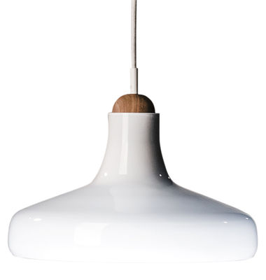 Lighting - Pendant Lighting - Shadows XL LED Pendant by Brokis - White / white cable - Blown glass, Oak