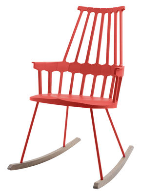 Arredamento - Poltrone design  - Rocking chair Comback - sedia a dondolo di Kartell - Rosso arancio/ legno - Frassino tinto, Tecnopolimero termoplastico