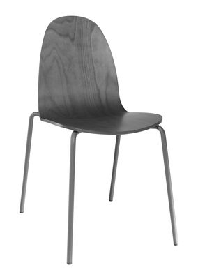 Mobilier - Chaises, fauteuils de salle à manger - Chaise empilable Bob / Bois & Métal - Ondarreta - Cendre / Piètement anthracite - Acier, Hêtre verni