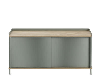 Furniture - Dressers & Storage Units - Enfold Low cabinet - / Acier & chêne naturel by Muuto - Oak / Antique green - Lacquered steel, Solid oak