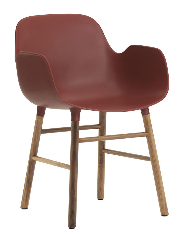 Furniture - Chairs - Form Armchair plastic material red natural wood Walnut leg - Normann Copenhagen - Red /  walnut - Polypropylene, Walnut