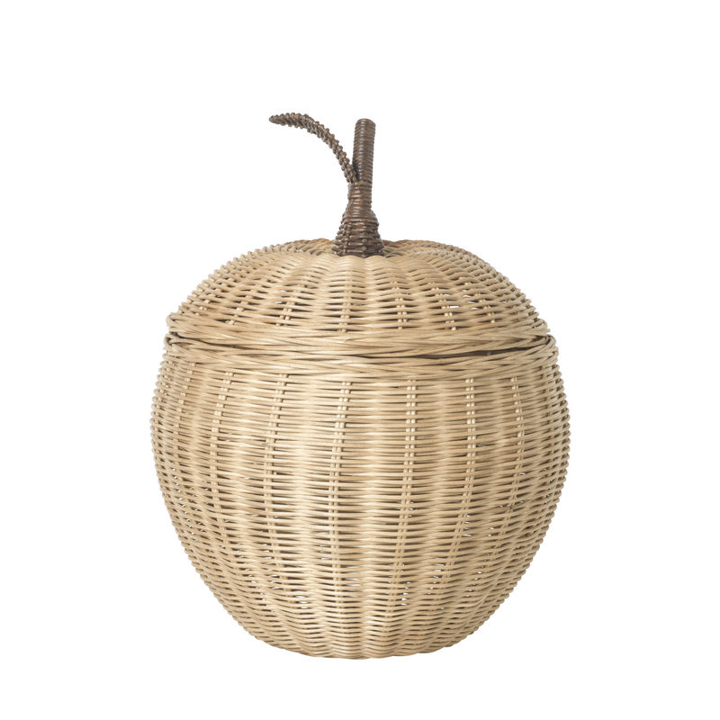 Decoration - Office - Apple Large Basket cane & fibres beige natural wood / Wicker - Ø 36.5 x H 52 cm - Ferm Living - Large / Natural & brown - Rattan