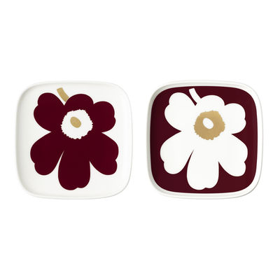 Marimekko - Coupelle Assiettes en Céramique, Grès - Couleur Rouge - 16.87 x 16.87 x 16.87 cm - Desig
