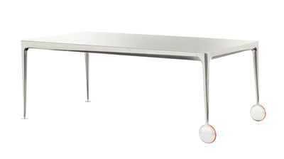 Möbel - Tische - Big Will rechteckiger Tisch / 200 x 100 cm - Magis - Tischplatte weiß / Tischbeine Aluminium poliert - Einscheiben-Sicherheitsglas, Kautschuk, poliertes Gussaluminium
