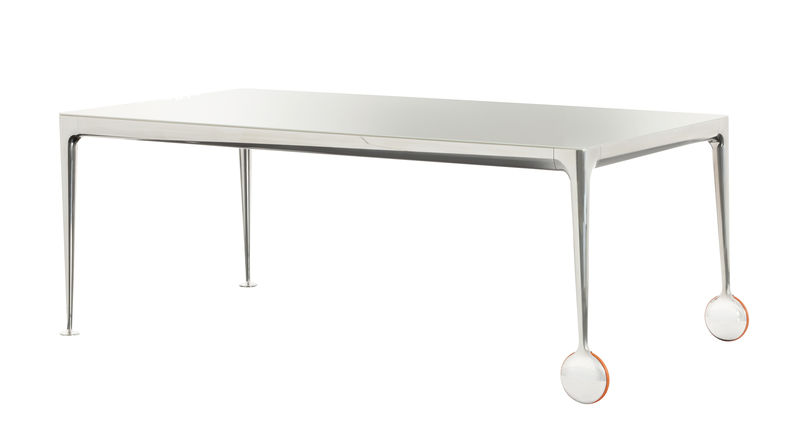 Furniture - Dining Tables - Big Will Rectangular table glass white metal 200 x 100 cm - Magis - White top / Polished alu legs - Polished cast aluminium, Rubber, Soak glass