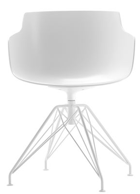 Furniture - Chairs - Flow Slim Swivel armchair - 4 LEM legs by MDF Italia - White seat / White leg - Painted steel, Polycarbonate
