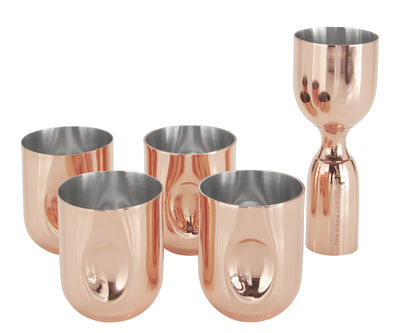 Tableware - Wine Glasses & Glassware - Plum Shot Set - 4 shot glasses + 1 alcohol mesure by Tom Dixon - Copper - Copper platted steel