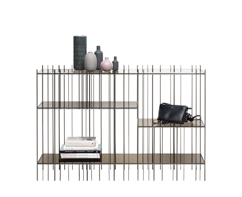 Furniture - Bookcases & Bookshelves - Metrica Console glass brown metal / 125 x 84 cm - Steel & glass - Mogg - Brushed - Glass, Steel